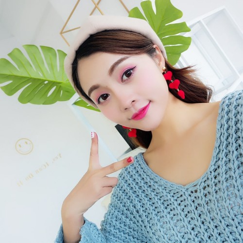 Piercing Dangle Earrings with 3 Linked Velvet Red Love Hearts 