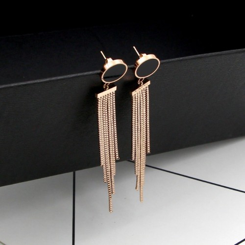 Black Clover Long Chain Rose Gold Tassel Earrings
