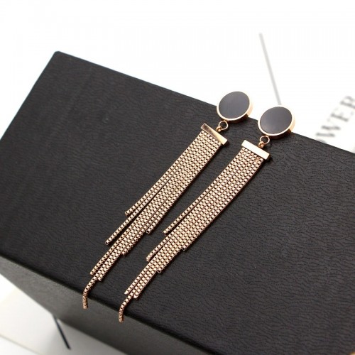 Black Clover Long Chain Rose Gold Tassel Earrings