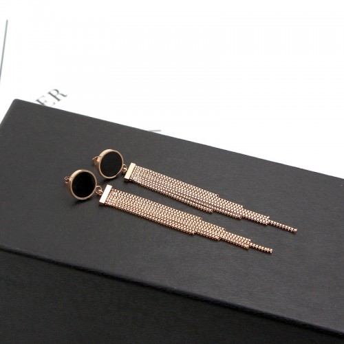 Black Clover Long Chain Rose Gold Tassel Earrings