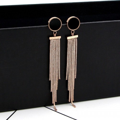Black Clover Long Chain Rose Gold Tassel Earrings