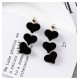 Piercing Dangle Earrings with 3 Linked Velvet Black Love Hearts E-55B |image