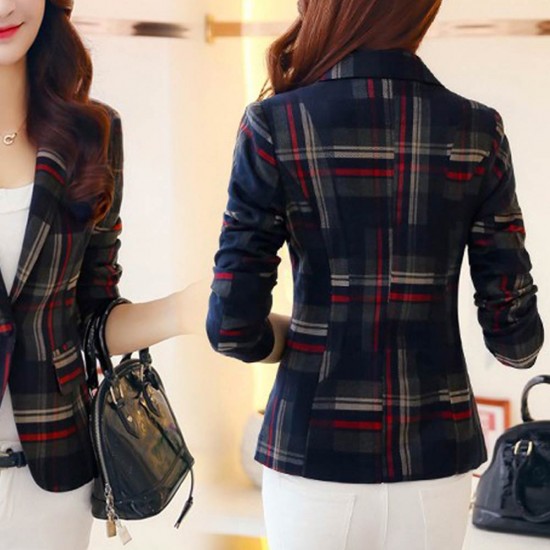 Women's Casual Plaid Print Slim Fir Blazer Jacket Coat WJ-45RD |image