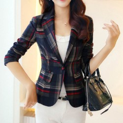Women's Casual Plaid Print Slim Fir Blazer Jacket Coat WJ-45RD