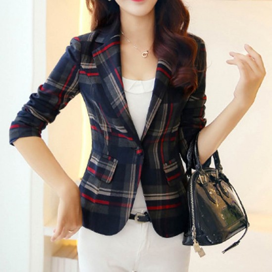Women's Casual Plaid Print Slim Fir Blazer Jacket Coat WJ-45RD |image