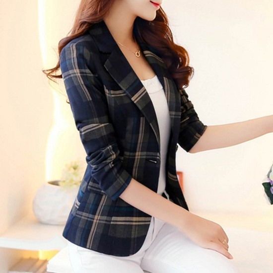Women's Casual Plaid Print Slim Fit Blazer Jacket Coat WJ-45BG |image