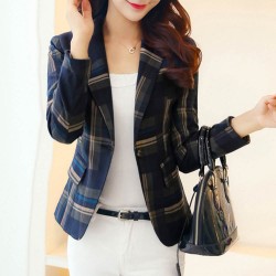 Women's Casual Plaid Print Slim Fit Blazer Jacket Coat WJ-45BG