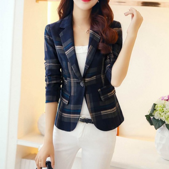 Women's Casual Plaid Print Slim Fit Blazer Jacket Coat WJ-45BG |image