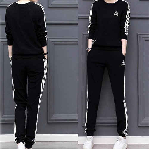 Black With White Contrast Two Piece Sweater Pants Track Suit WH-34BK |image