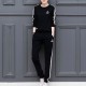 Black With White Contrast Two Piece Sweater Pants Track Suit WH-34BK