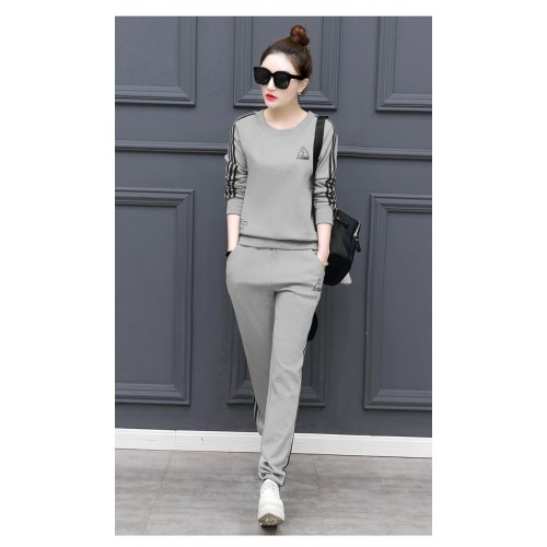 Grey with Black Contrast Two Piece Sweater Pants Track Suit WH-34GR |image