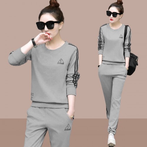 Grey with Black Contrast Two Piece Sweater Pants Track Suit WH-34GR |image