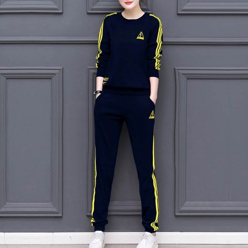 Blue with Yellow Contrast Two Piece Sweater Pants Track Suit WH-34BL |image