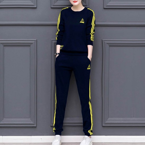 Blue with Yellow Contrast Two Piece Sweater Pants Track Suit WH-34BL |image