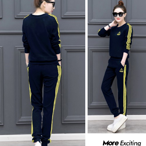 Blue with Yellow Contrast Two Piece Sweater Pants Track Suit WH-34BL |image