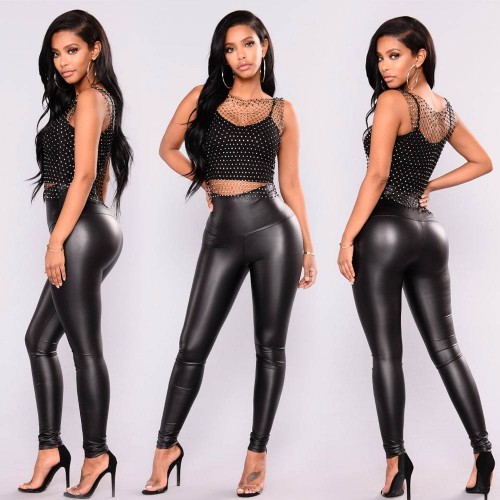 Women's New Faux Leather High Rise Leggings 