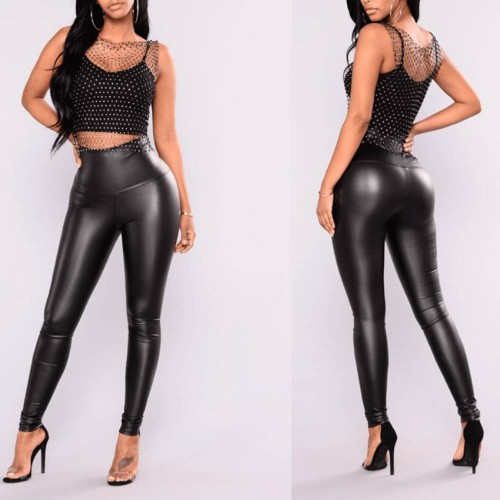 Women's New Faux Leather High Rise Leggings 