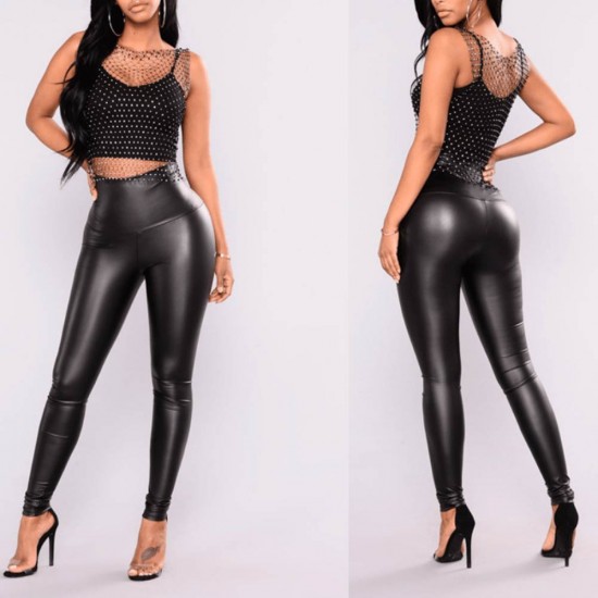 Women's New Faux Leather High Rise Leggings 