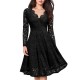 Lace Patchwork V Neck Flare Dresses - Black |image