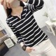 Slim Stripe V-neck Long Sleeve Black T-Shirts - Back |image