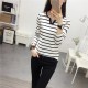 Slim Stripe V-neck Long Sleeves T Shirts - White |image