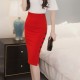 Women Split Fork Slim Side Button Red Skirt