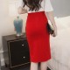 Women Split Fork Slim Side Button Red Skirt