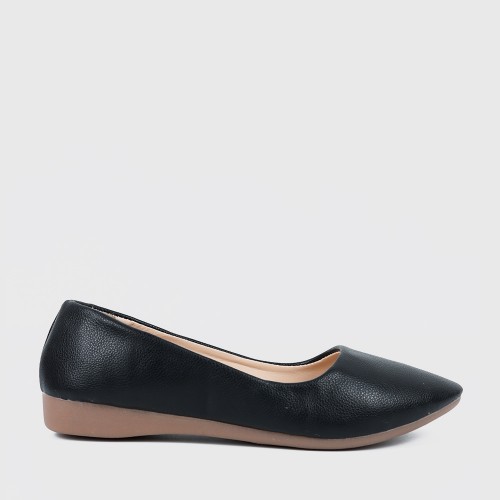 Soft Black Leather Flat Shoes S-140BK |image