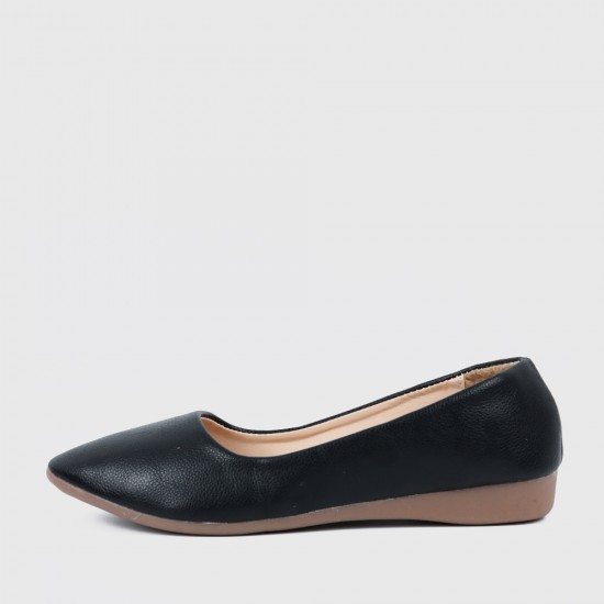 Soft Black Leather Flat Shoes S-140BK |image