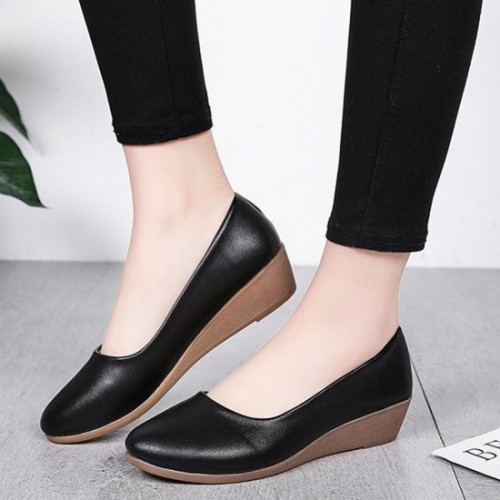 Soft Black Leather Flat Shoes S-140BK |image