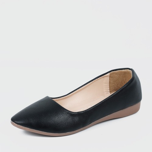 Soft Black Leather Flat Shoes S-140BK |image