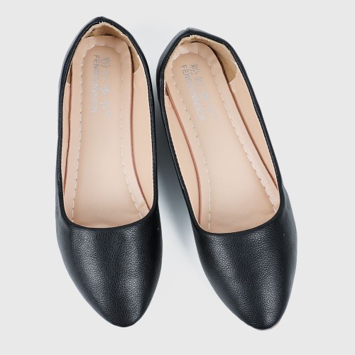 Soft Black Leather Flat Shoes S-140BK |image