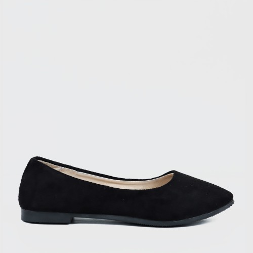 Casual Peas Suede Black Flat Shoes S-153BK |image