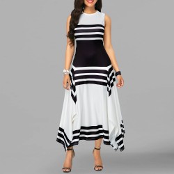 Asymmetric Printed Contrast Irregular Maxi Dress - Black