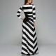 Plus Size Long Sleeve Round Black Striped Long Dress - Black |image