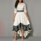 Knee Length Lace Panel White Asymmetric Hem Dress 