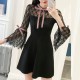 Lace Trumpet Bell Sleeve Spring Black Mini Dress Wc-360BK |image