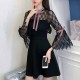 Lace Trumpet Bell Sleeve Spring Black Mini Dress Wc-360BK |image