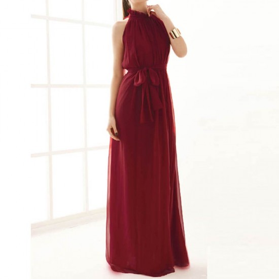 Bohemian Round Neck Maroon Long Dress - Red |image