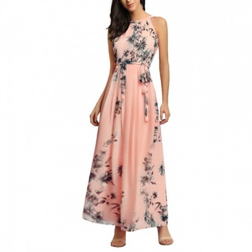 Summer Casual Chiffon Print Beachwear Dress - Pink |image