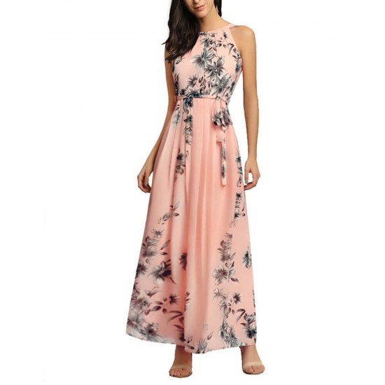 Summer Casual Chiffon Print Beachwear Dress - Pink |image