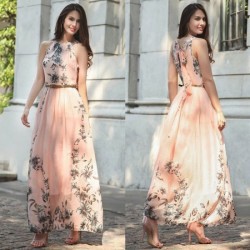 Summer Casual Chiffon Print Beachwear Dress - Pink