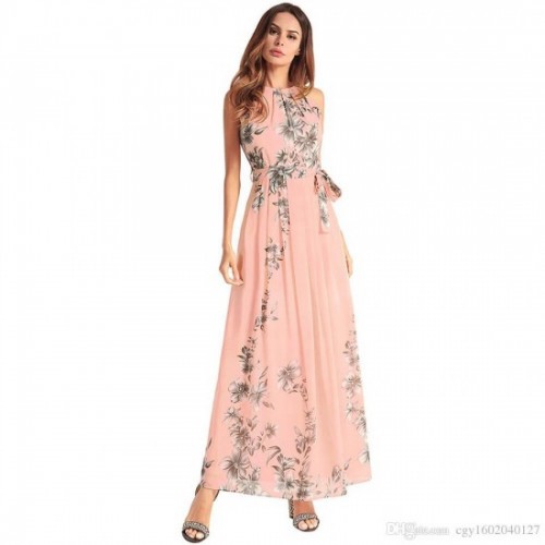 Summer Casual Chiffon Print Beachwear Dress - Pink |image