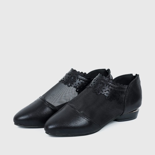 Latest Design Breathable Floral Lace Zipper Flat Shoes S-180BK |image