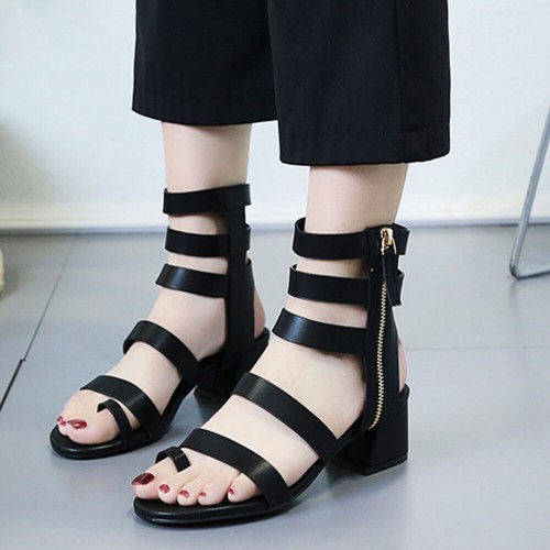 Summer Retro Hollow Wild Straps Round Head Sandals S-210BK |image