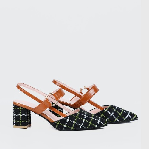 Black One Word High Heeled Pointed Women Sandals S-220BK |image