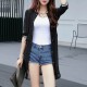 Mid Length Button Up Cotton Casual Cardigan - Black 