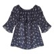 Off Shoulder Floral Printed Ruffled Chiffon Shirt-Blue |image