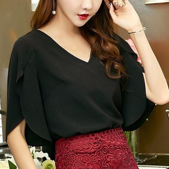 V-Neck Loose Ruffled Wild Chiffon Shirt