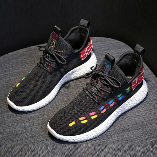 Black Contrast Double Stripes Running Sneakers S-231BK |image